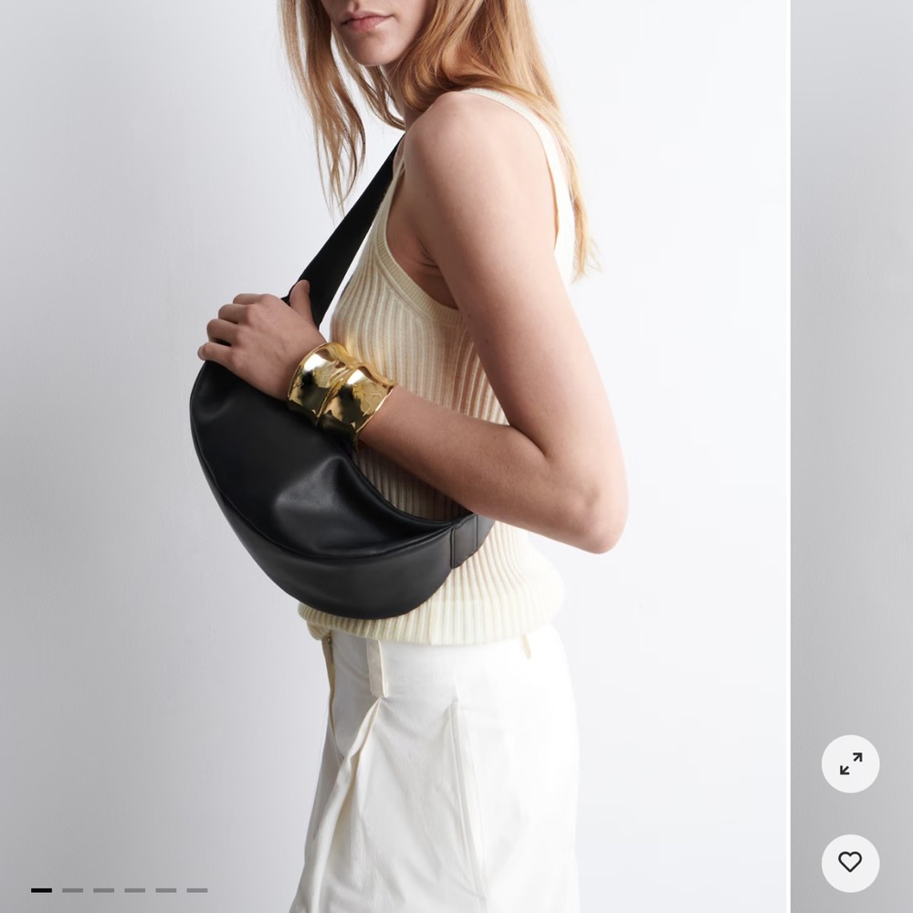 COS Black Leather Shoulder Bag with Silver Hardware
